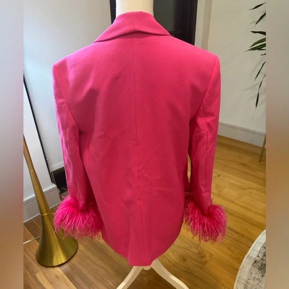 Zara Elegant Pink Feather-Trimmed Womens Blazer Size S NWOT - Picture 8 of 10
